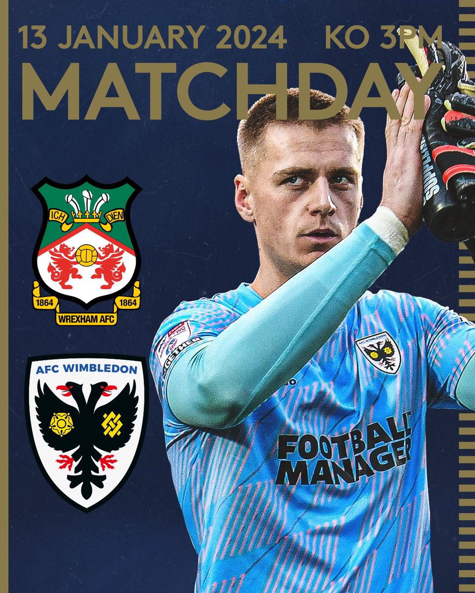 AFCWimbledon's tweet photo. 𝗪𝗢𝗠𝗕𝗟𝗘𝗦 𝗜𝗡 𝗪𝗔𝗟𝗘𝗦 🏴󠁧󠁢󠁷󠁬󠁳󠁿

🆚 @Wrexham_AFC 
🏟️ STōK Cae Ras
⏰ Kick-off 3pm
🔴 @SkyBetLeagueTwo 
🎟️ Tickets SOLD OUT 

#AFCW 🟡🔵 https://t.co/kT815iphAE