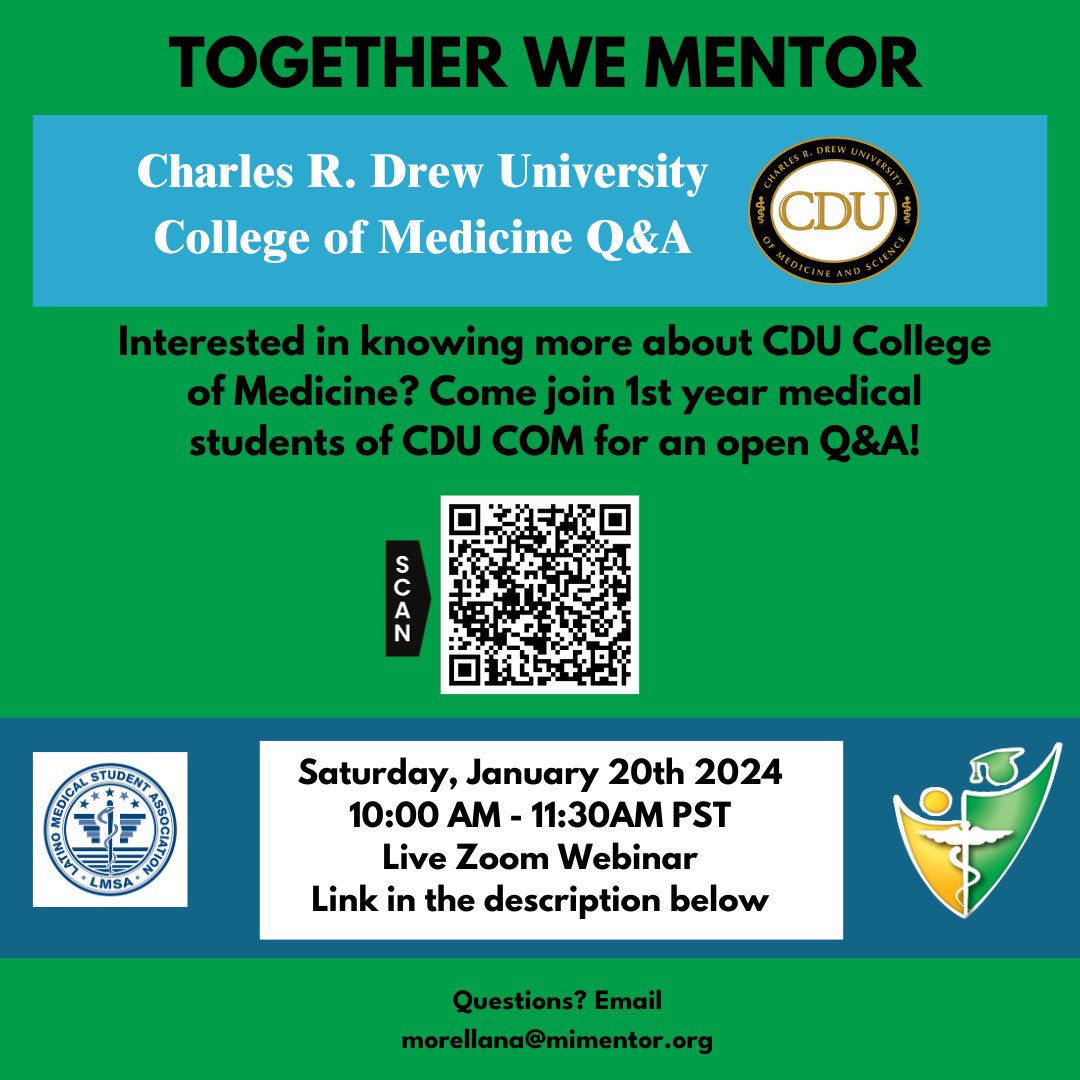 ✨Applying to medical school? ✨ Join us for an open Q&A session with 1st year medical students attending Charles R. Drew University College of Medicine. This is an opportunity to ask any questions about their new medical school, application process, interview tips, and more!  🔰