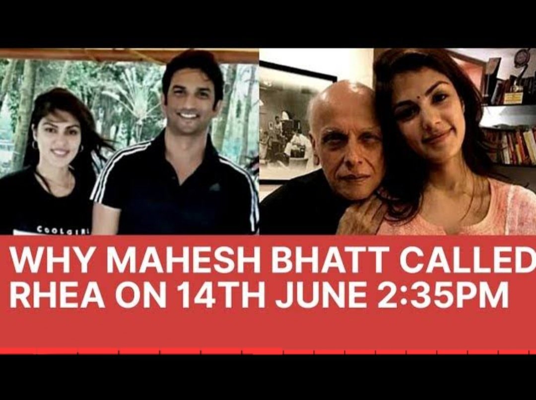 Yasmin2186's tweet photo. Why did CBI never interrogate #MaheshBhatt ?

Why did he guide Rhea to take SSR to Doctors?

Why did he ask Rhea to leave SSR' flat on 8J?

Why did Rhea make multiple 📞 to Bhatt post leaving SSR?

Isn't it clear by now Who Conspired agst SSR? @DoPTGoI

BWMafia Eliminated Sushant https://t.co/Juz1OfPu81