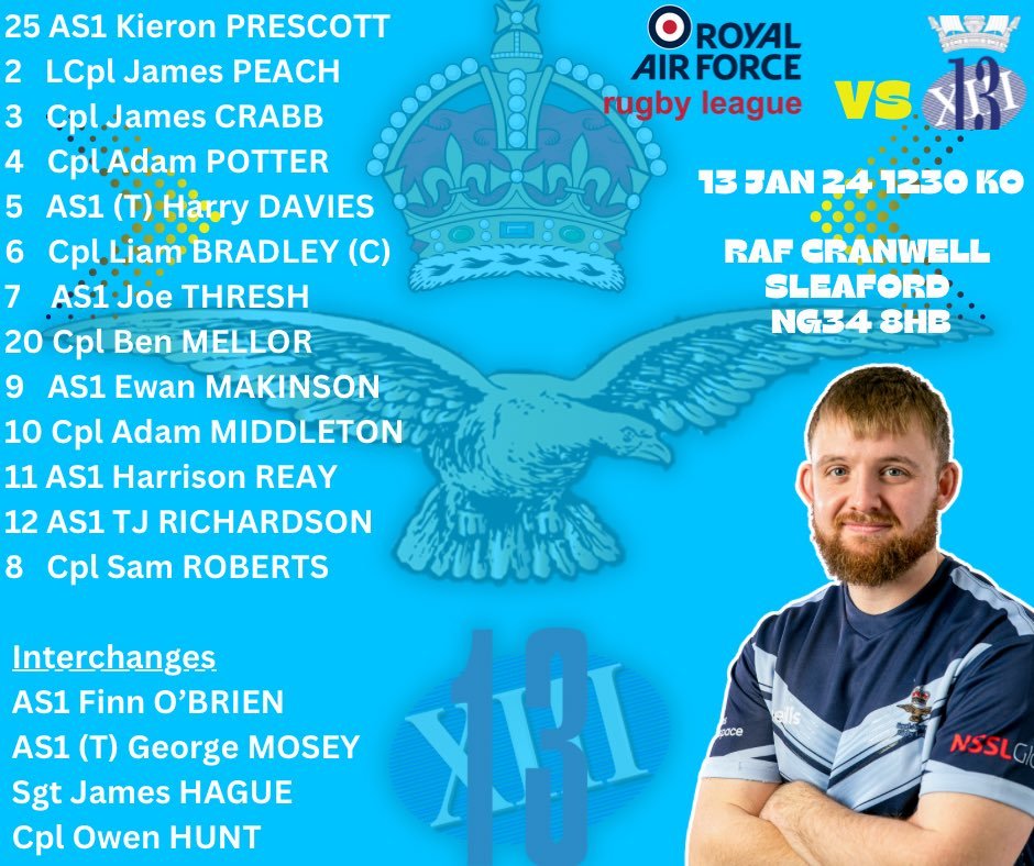 LIVE RUGBY LEAGUE 📅 Saturday 13th January 🏆 @TheChallengeCup 1st Round ⏰ 12.30pm 👕 @RAFRugbyLeague 🆚️ @RoyalNavyRL 🏟 RAF Cranwell, NG34 8HB 📺 @BBCiPlayer & @BBCSport Online 🎟 Free #RememberRycroft #Mols2 #thumbsupforfreddie #2in30