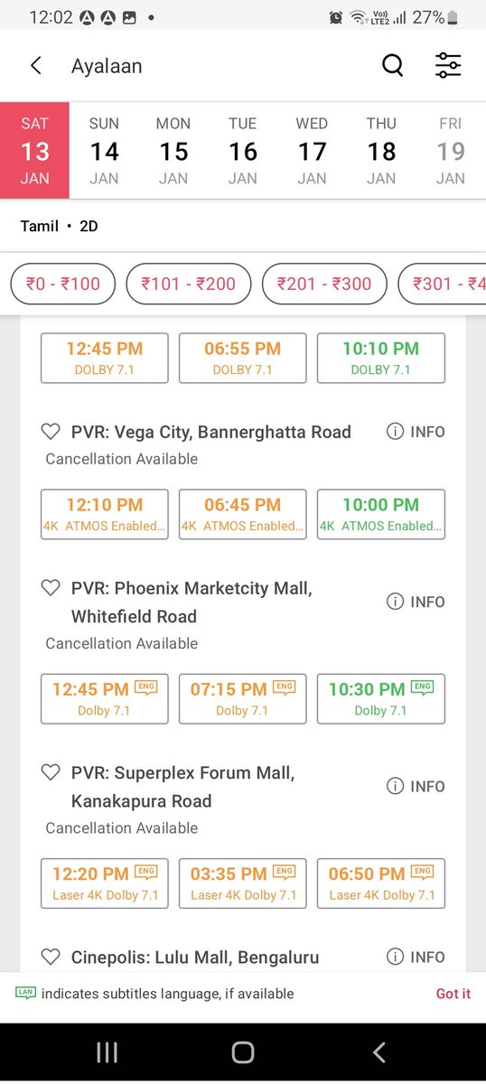 Ajith070713's tweet photo. Showed are filling fast for #Ayalaan in banglore 🥹🔥

@Siva_Kartikeyan thaliva https://t.co/RsC8gfnnMZ