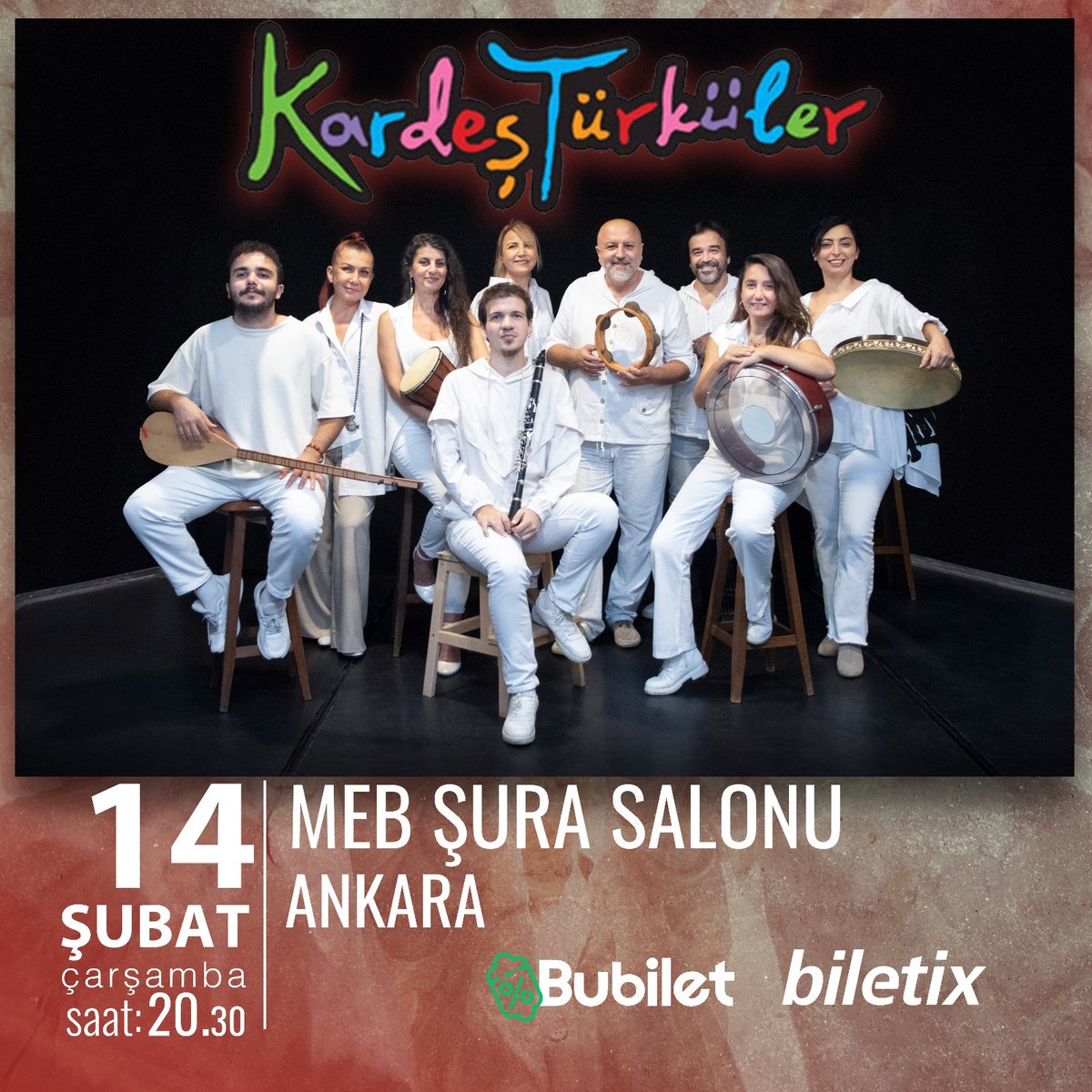 14 Şubat Ankara 🕊️ Saat:20:30 Meb Şura Salonu Bilet için; @bubiletcomtr @Biletix #kardesturkuler #konser #Ankara