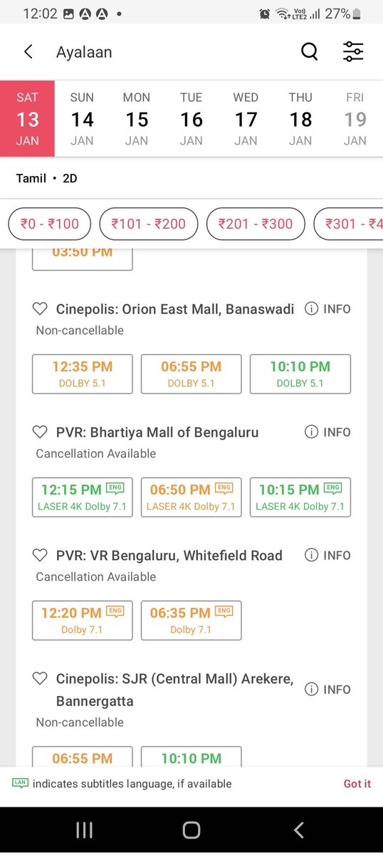 Ajith070713's tweet photo. Showed are filling fast for #Ayalaan in banglore 🥹🔥

@Siva_Kartikeyan thaliva https://t.co/RsC8gfnnMZ