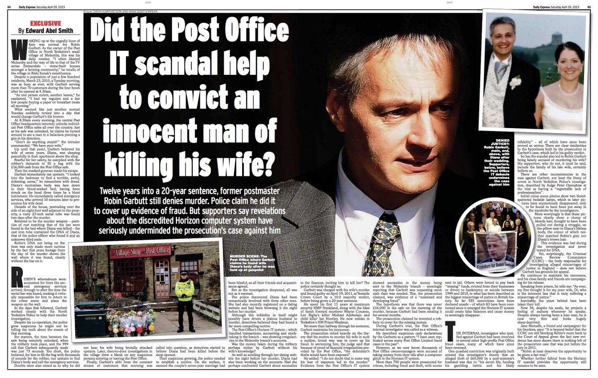 Great to see people waking up to story of former postmaster Robin Garbutt, who claims #PostOfficescandal faulty Horizon IT system helped wrongly convict him of his wife's murder by providing motive. Story broken in April for #ExpressFeatures by @edwardabelsmith Raises questions!