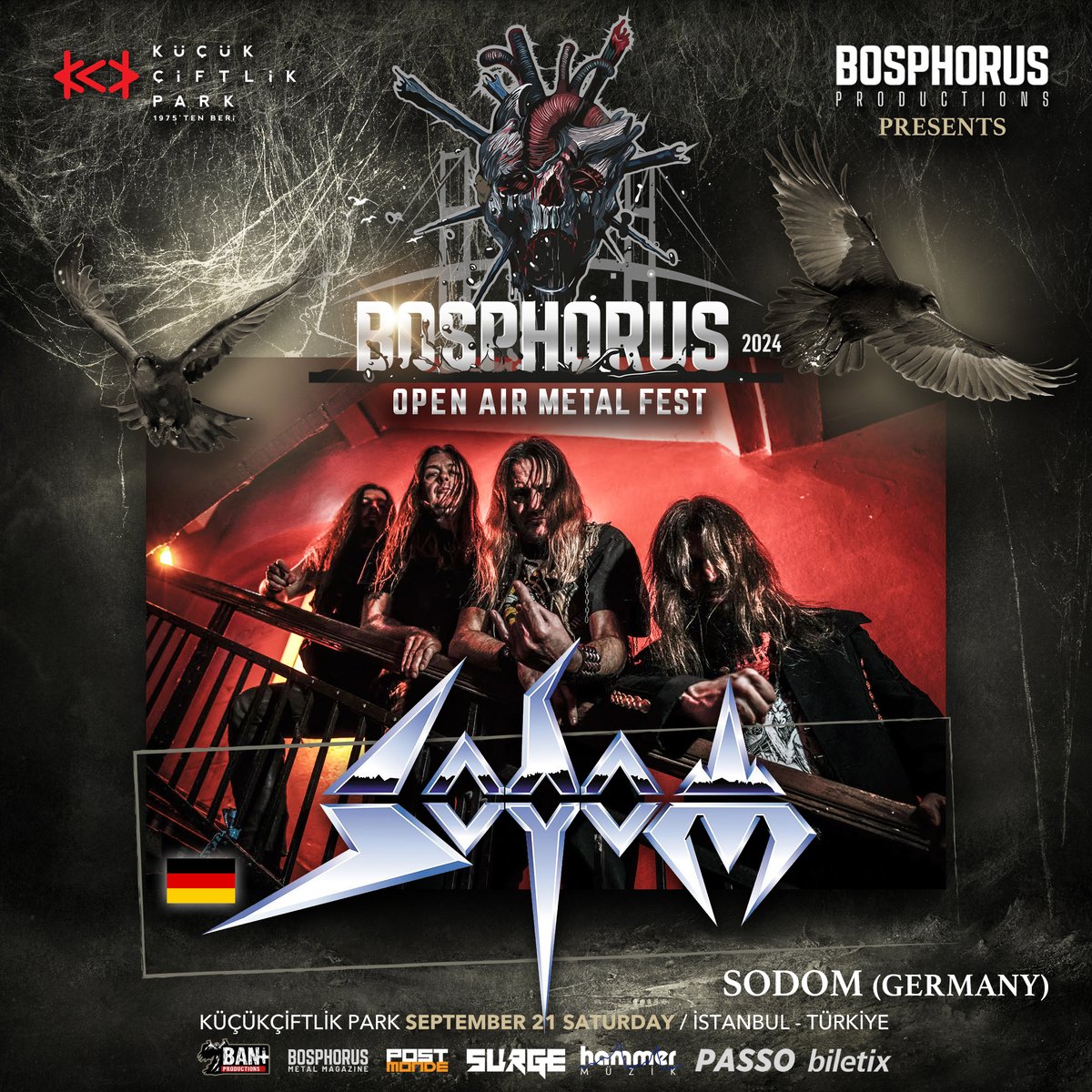 BosphorusProduc's tweet photo. BOSPHORUS METAL OPEN AIR FEST Headliner'ı SODOM'u size taktim etmekten gurur duyarız !!! Alman Thrash Metal devi SODOM 21 Eylül Cumartesi günü Bosphorus Metal Open Air Fest 2024 / KüçükÇiftlik Park sahnesinde olacak.
@bosphorusmetalfest @BosphorusProduc  @KucukCiftlik @sodomized https://t.co/HdJNJk2Lf2