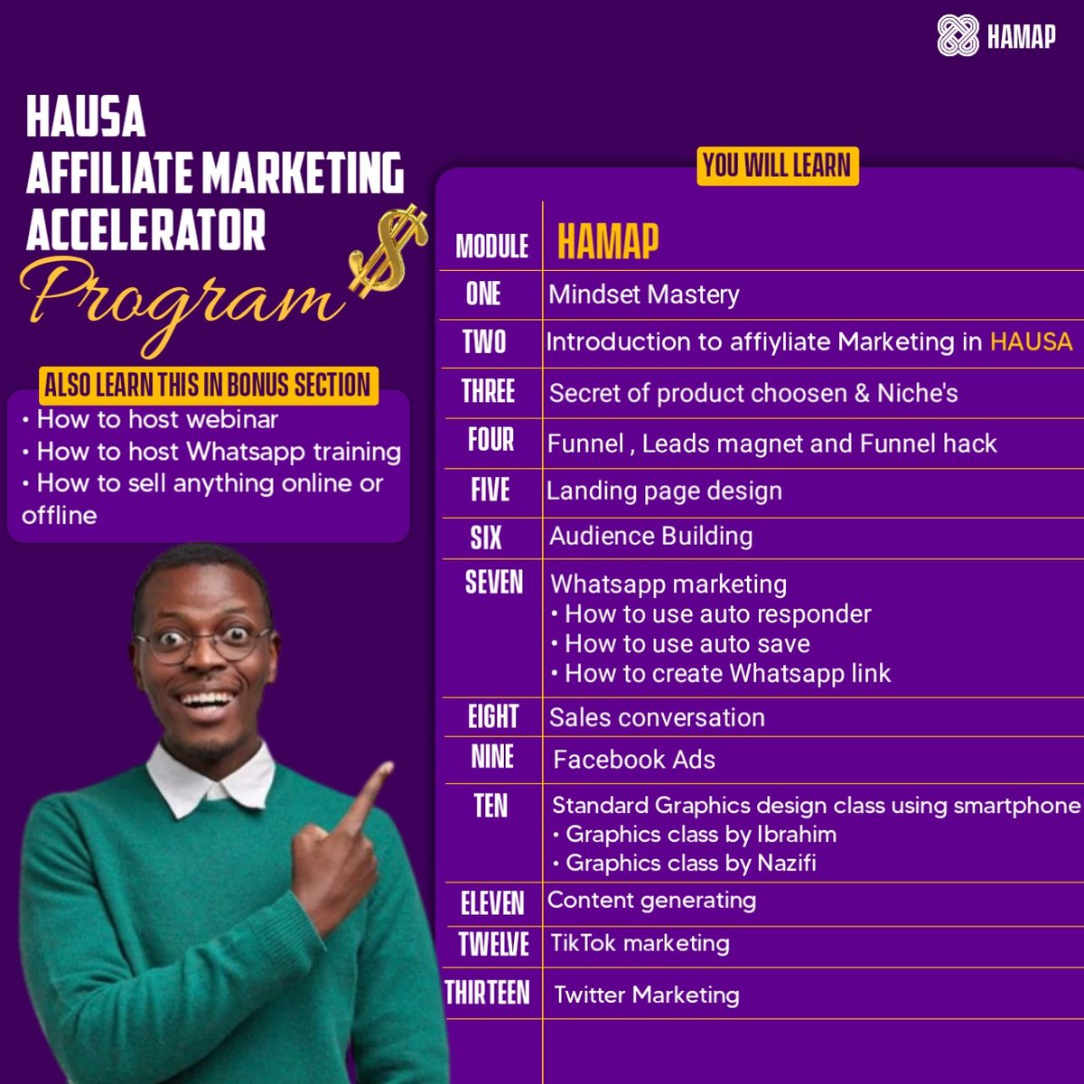 Abdulkarim__Ak1's tweet photo. TODAY MARK THE 7 DAYS LEFT TO OFFICIAL LAUNCHING OF HAUSA AFFILIATE MARKETING ACCELERATOR PROGRAM (HAMAP)
The program is designed for people who want to start learning Affiliate marketing in HAUSA language and leverage the power of Internet.
More details will share about it https://t.co/ZZQhtDNl51