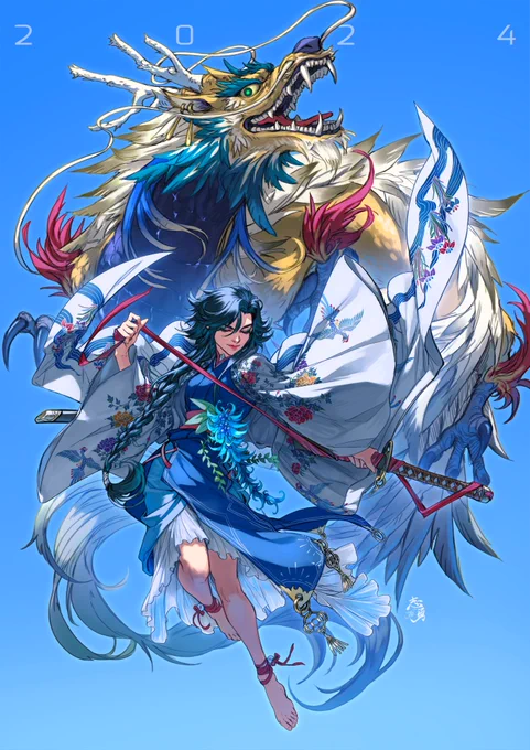 遅ればせながら、辰年絵。新たな一年に幸あらんことを 