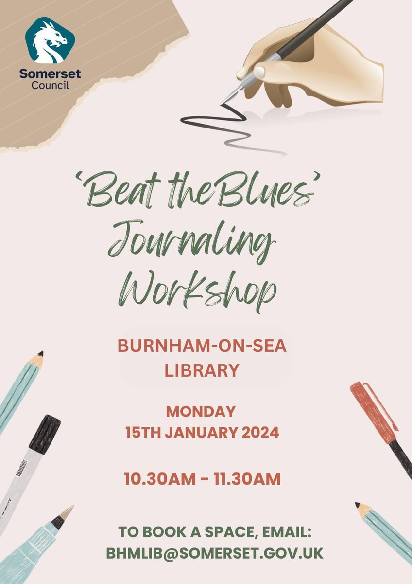 nathyc1972's tweet image. ⬇️CHECK THIS OUT⬇️

#BurnhamLibrary @SomersetLib are launching their free journaling workshop beginning Monday 15th January 10.30 to 11.30

Bring a notebook and a pen and we&apos;ll help you start your journaling journey!

Email bhmlib@somerset.gov.uk to book your place 📓📔📝