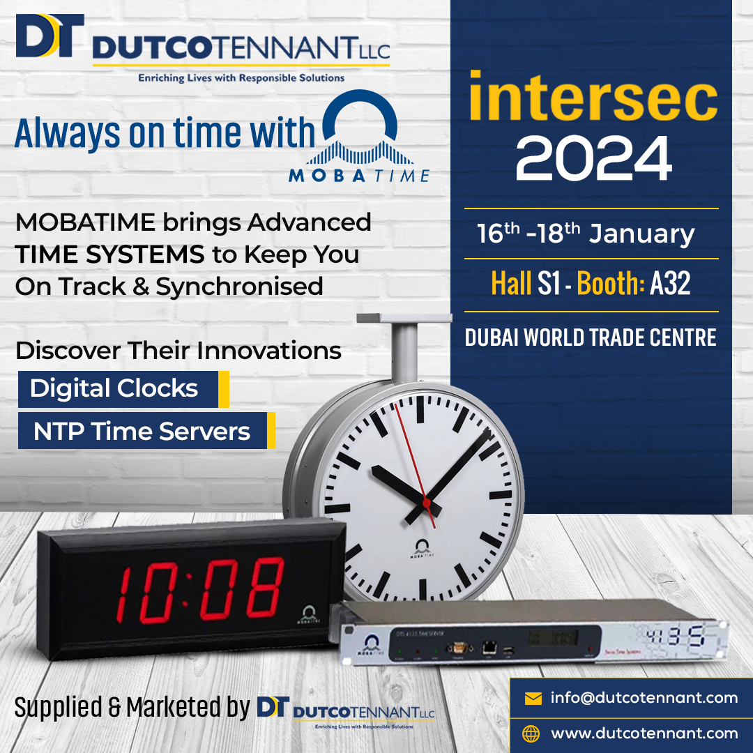 Experience precision and reliability with #MOBATIME's flawless #timekeeping solutions at @intersecexpo. Explore #Analogue/Digital #Clocks and #NTP Time Servers at Hall S1 – Booth: A32. 
<a href="/MOBATIME/">MOBATIME</a>  #DutcoTennantLLC