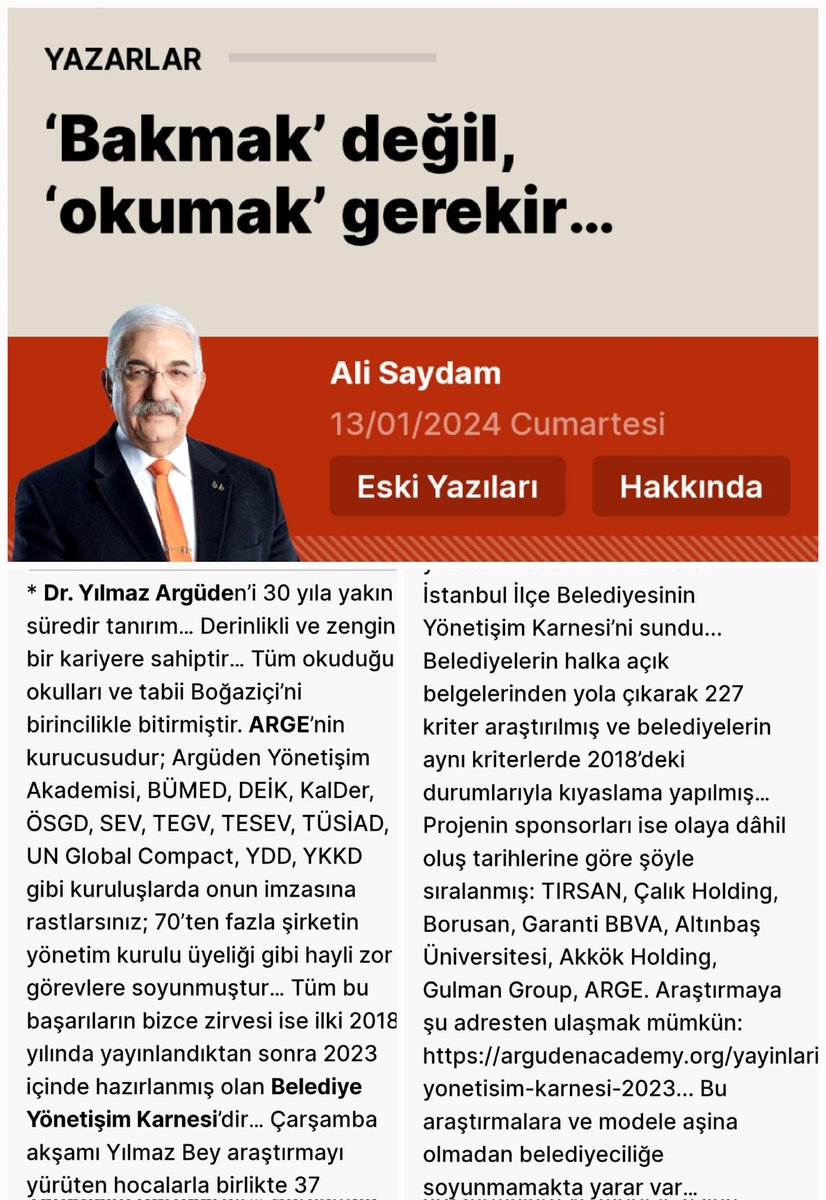 Ali Saydam belediyeciliğe soyunan herkes Akademi'nin Belediye Yönetişim Karnesini okumalı ve öğrenmeli demiş 🙏

<a href="/ArgudenAkd/">Argüden Governance Academy / Yönetişim Akademisi</a> 
<a href="/genclikagi/">Argüden Akademi Gençlik Ağı</a> 
<a href="/SultanbeyliBel/">Sultanbeyli Belediyesi</a> 
<a href="/sislibelediyesi/">Şişli Belediyesi</a> 
<a href="/kadikoybelediye/">Kadıköy Belediyesi</a> 
<a href="/avcilarbel/">Avcılar Belediyesi</a> 
<a href="/BesiktasBel/">Beşiktaş Belediyesi</a> 
<a href="/BagcilarBld/">Bağcılar Belediyesi</a> 
<a href="/Cekmekoybeltr/">Çekmeköy Belediyesi</a>
<a href="/MaltepeBelTr/">Maltepe Belediyesi</a> 
<a href="/SariyerBelediye/">Sarıyer Belediyesi</a>