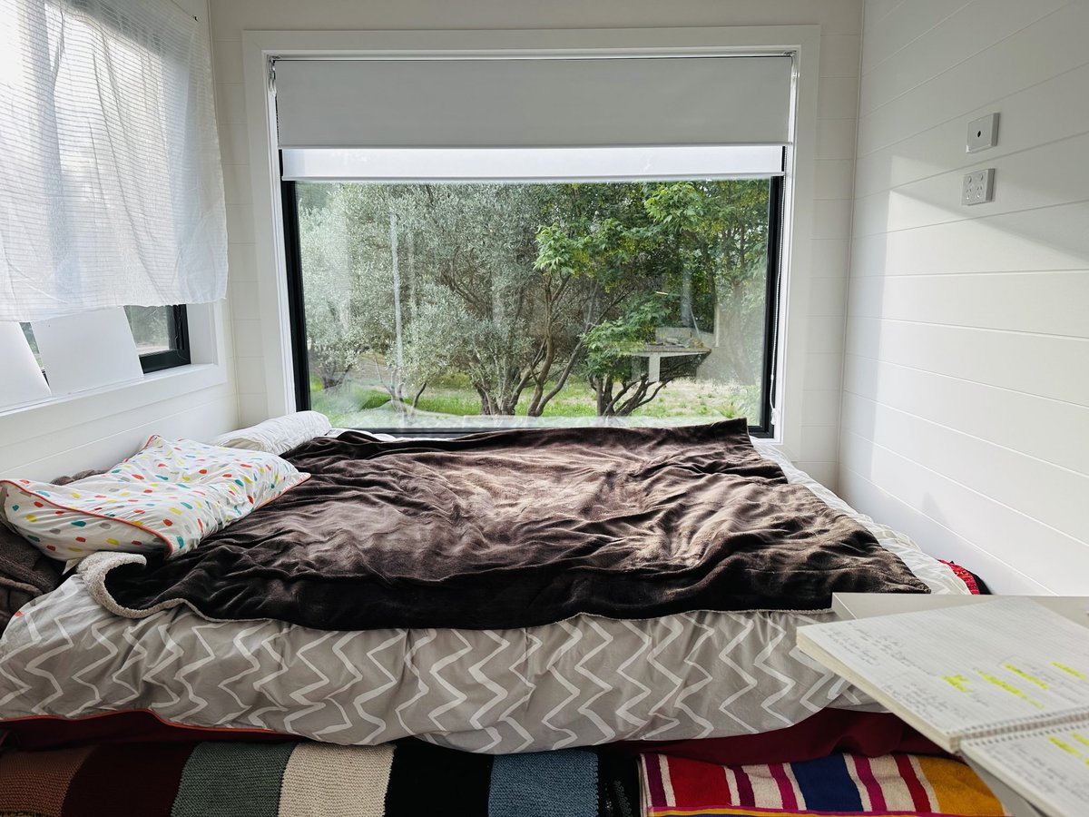 bed set up bamboo topper mattress and every soft comfortable material known to humankind 🤩🤣🌼 #tinyhome #tinyliving #firsthome