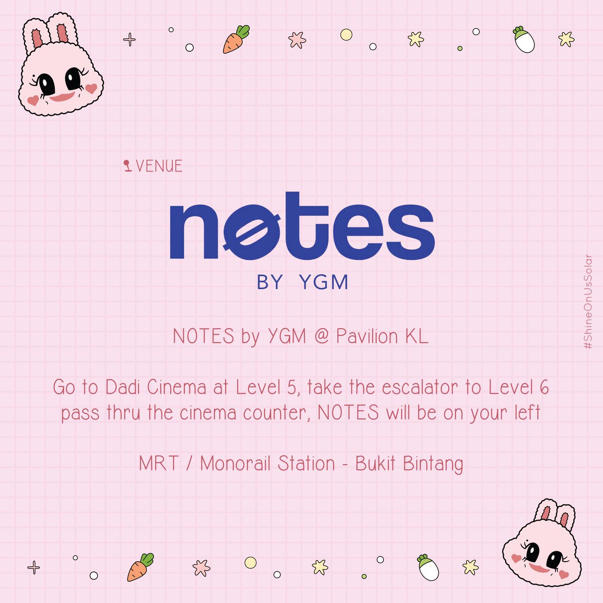 Mamoo_TeamMT's tweet photo. @notesbyygm @IpdeokCafe 🐰 Solar Birthday Event 2024🐰
HAPPY YONGDAY
#ShineOnUsSolar
KL Area
🗓️ 25.02.2024
🕑 2pm - 8pm
📍 @notesbyygm @ Pavillion KL
Pre-Register Link
https://t.co/bqwZHWdr6q
Pre-Register will receive special gift 😎
#mamamoo #solarkeem #金容仙 #頌樂 #ShineOnUsSolar https://t.co/Boyr1KRjVA