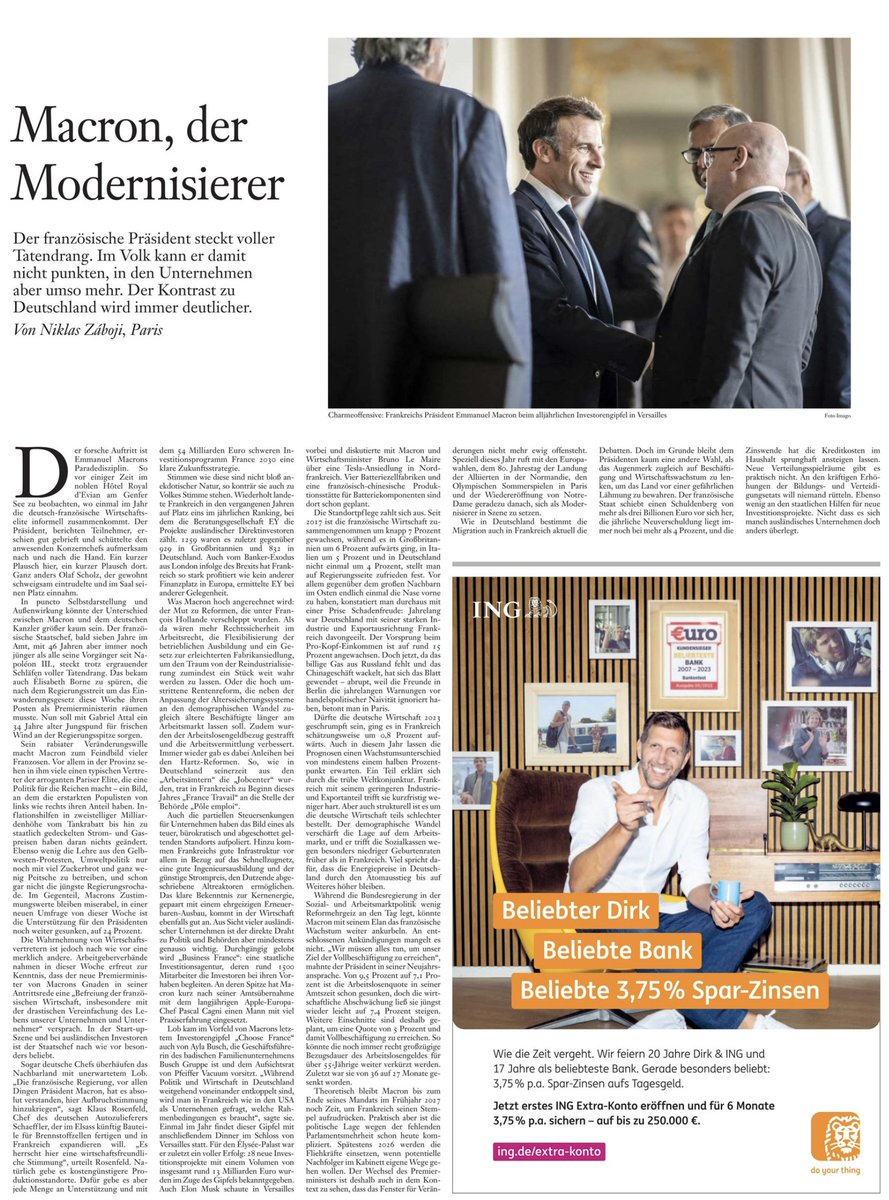 'Macron le modernisateur' : un nouvel article dans la presse allemande (en l'occurrence @faznet) favorable à la pol. économique menée en France. Le papier donne aussi la parole à des entreprises all. qui apprécient le 'Standort Frankreich'