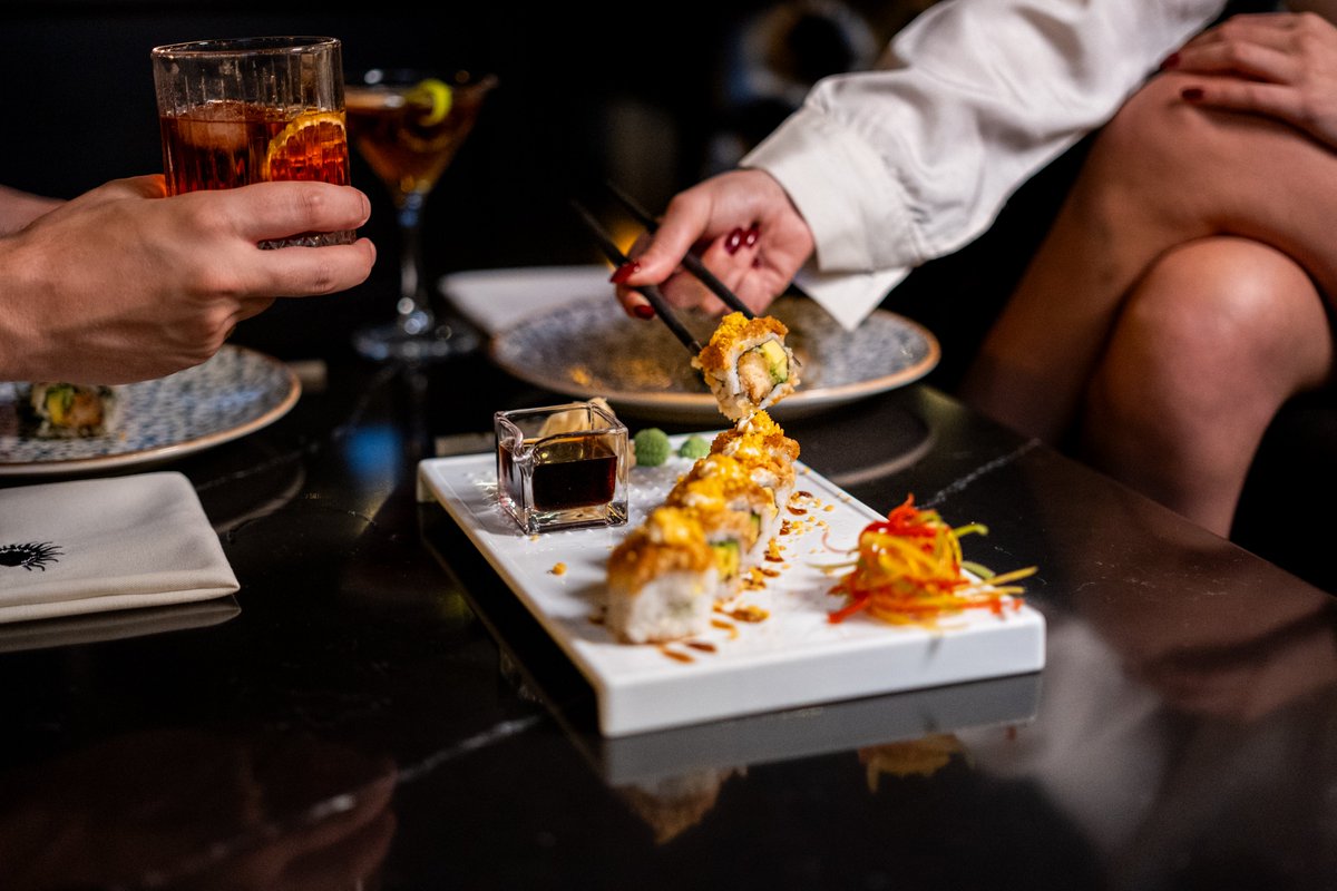 After a busy meeting, you could enjoy delightful sushi and drinks while converse with your friend at Fornasetti. ‌ Booking: bit.ly/towerhotel ‌ 📞 +90 548 810 44 44 . #ConcordeHotels #ConcordeTower #ACyprusStory #DiscoverCyprus #VisitNcy #Fornasetti