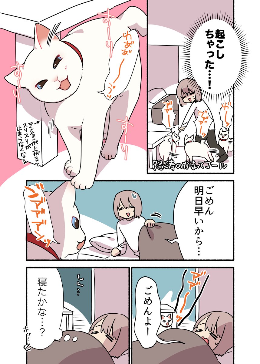 ❤️甘えんぼ猫🐈を夜中に起こしてしまった話😭 (1/2) #漫画が読めるハッシュタグ #愛されたがりの白猫ミコさん コミックス発売中です👇