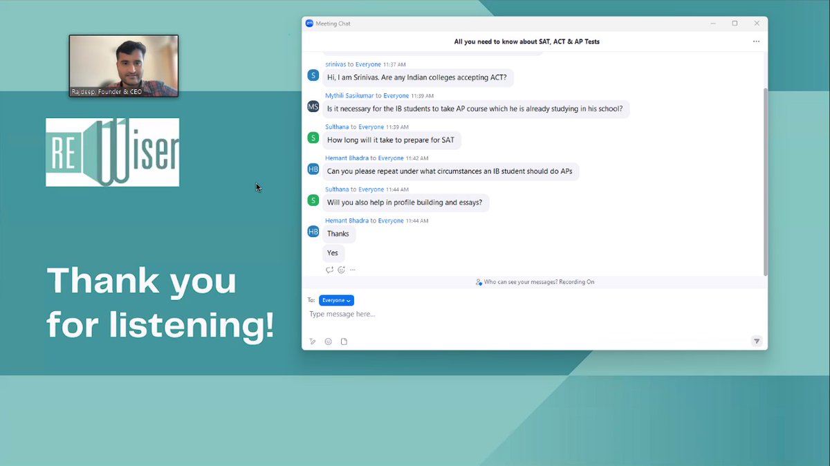 _ReWiser's tweet image. It&apos;s a successful wrap and what an impactful session we had. We are extremely thankful to all the participants from across the globe who joined in on Saturday morning.
#rewiser #Ibclasses #internationalbaccalaureate #actstudent #satexam #satexampreparation #satexamprep #satprep