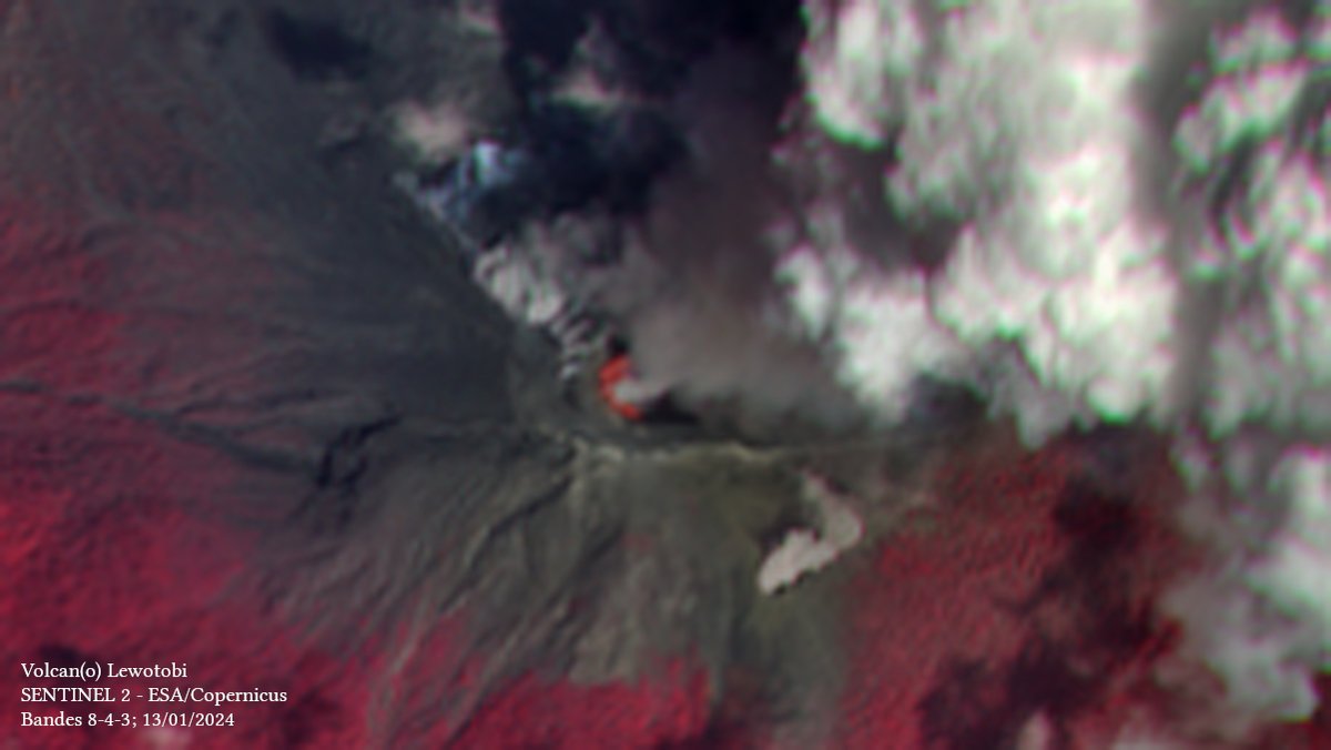 #volcan #volcano #Lewotobi La source de chaleur est détectée en bande 8 (proche IR, ~832 nm) =haute T°/The source of the heat is detected in band 8 (near IR, ~832 nm)= hight T°; via @sentinel_hub @esa @CopernicusEU