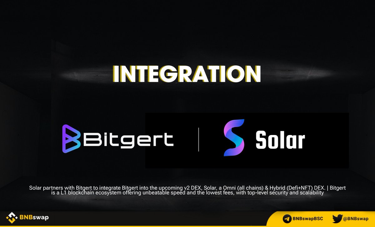 📢 <a href="/solar_dex/">Solar</a> partners with <a href="/bitgertbrise/">Bitgert - $BRISE</a> to integrate #Bitgert into the upcoming v2 DEX

$Solar, a Omni (all chains) &amp; Hybrid (Defi+NFT) DEX

Bitgert is a L1 blockchain ecosystem offering unbeatable speed and the lowest fees, with top-level security &amp; scalability

#BRISE $BRISE