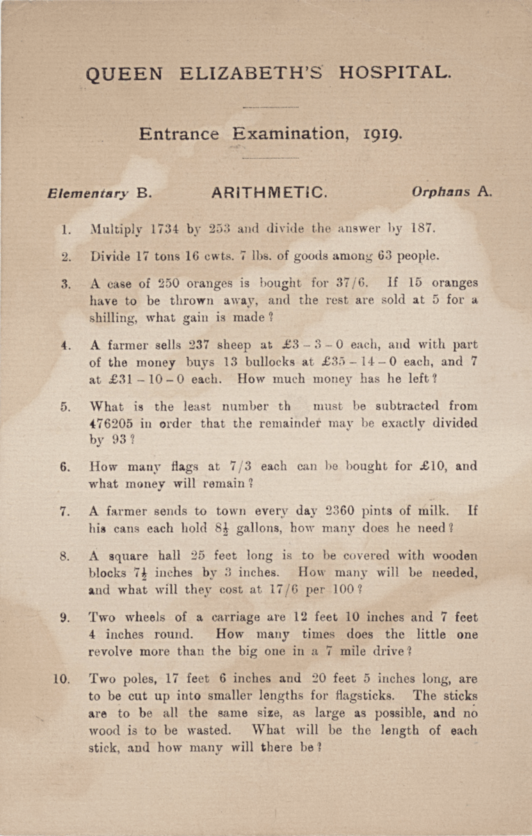 QEHalumni's tweet photo. Today, prospective QEH pupils are sitting their entrance exam online for the first time—quite the contrast from this 105-year-old exam paper from 1919!

#enteranceexam #independentschool #qehschool #qehbristol #thecityschool 
@qehschool @qehschoolhead https://t.co/FXh6OoUbQm