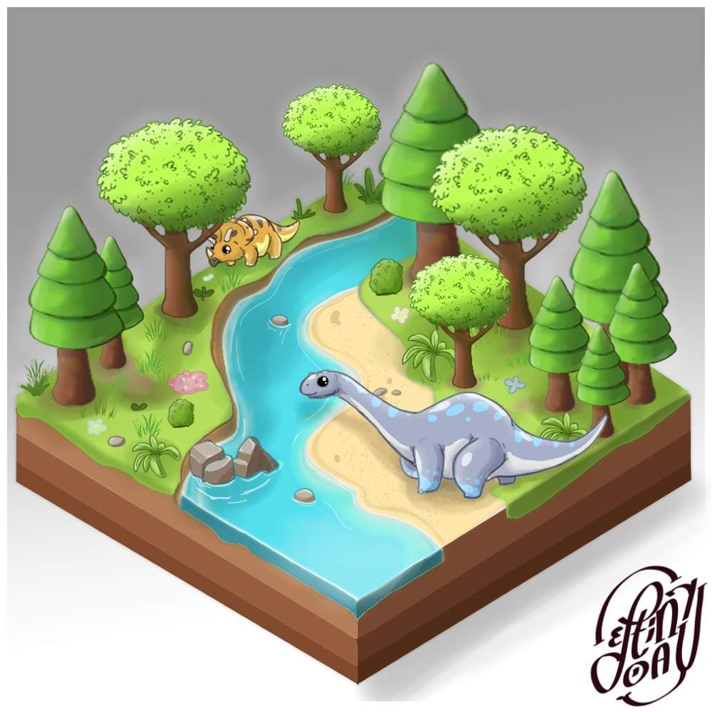 deptionary's tweet image. something i made for fun
#dinoart #paleoart #brontosaur #triceratops #tree #forest