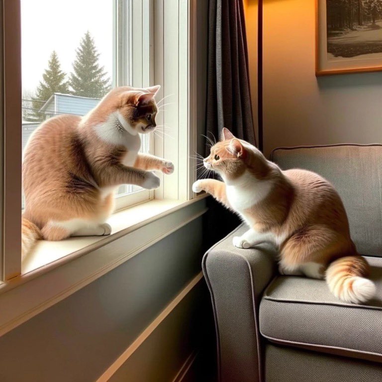 catmemeco's tweet photo. Mirror, mirror, on the wall, who’s the fairest cat of all? 😸🪞 When your cats have their own copycat game! What are the adorable copycat moments you’ve witnessed? Share below!

#CopyCat #FelineFriends #CatMirror #TwinningCats #WhiskerWednesday https://t.co/uA5GLap7g0