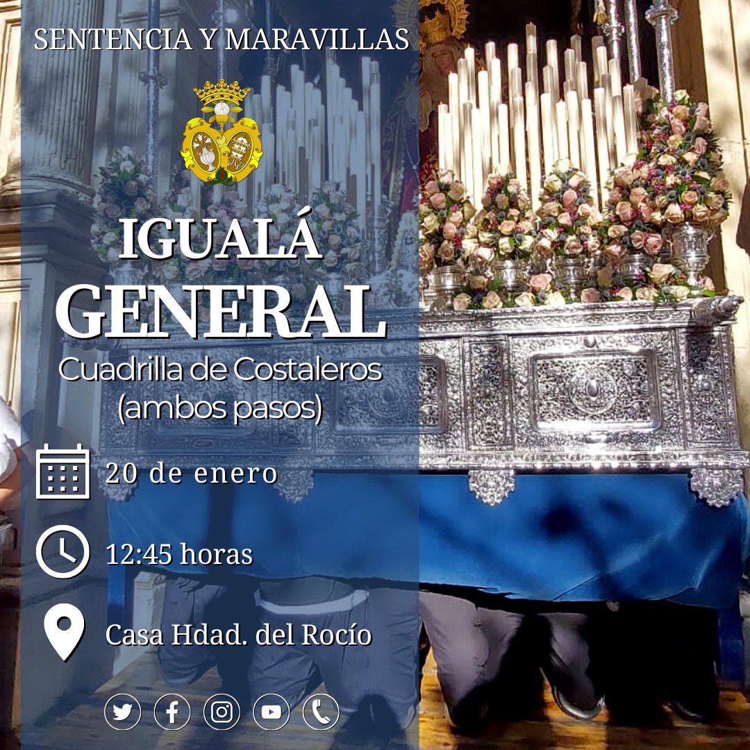 SentenciaGR's tweet photo. ENSAYOS 2024 | Calendario de ensayos de la cuadrilla de costaleros. 

Igualá General (ambos pasos).
📆 20 de enero.
🕕 12:45 h. 
📍 Casa Hdad del Rocío (C/ Tiburón 7).
👟 Zapatilla blanca (Cristo) y negra (Virgen). 
ℹ️ Asistencia obligatoria para antiguos miembros y aspirantes. https://t.co/He9OG5jyfx