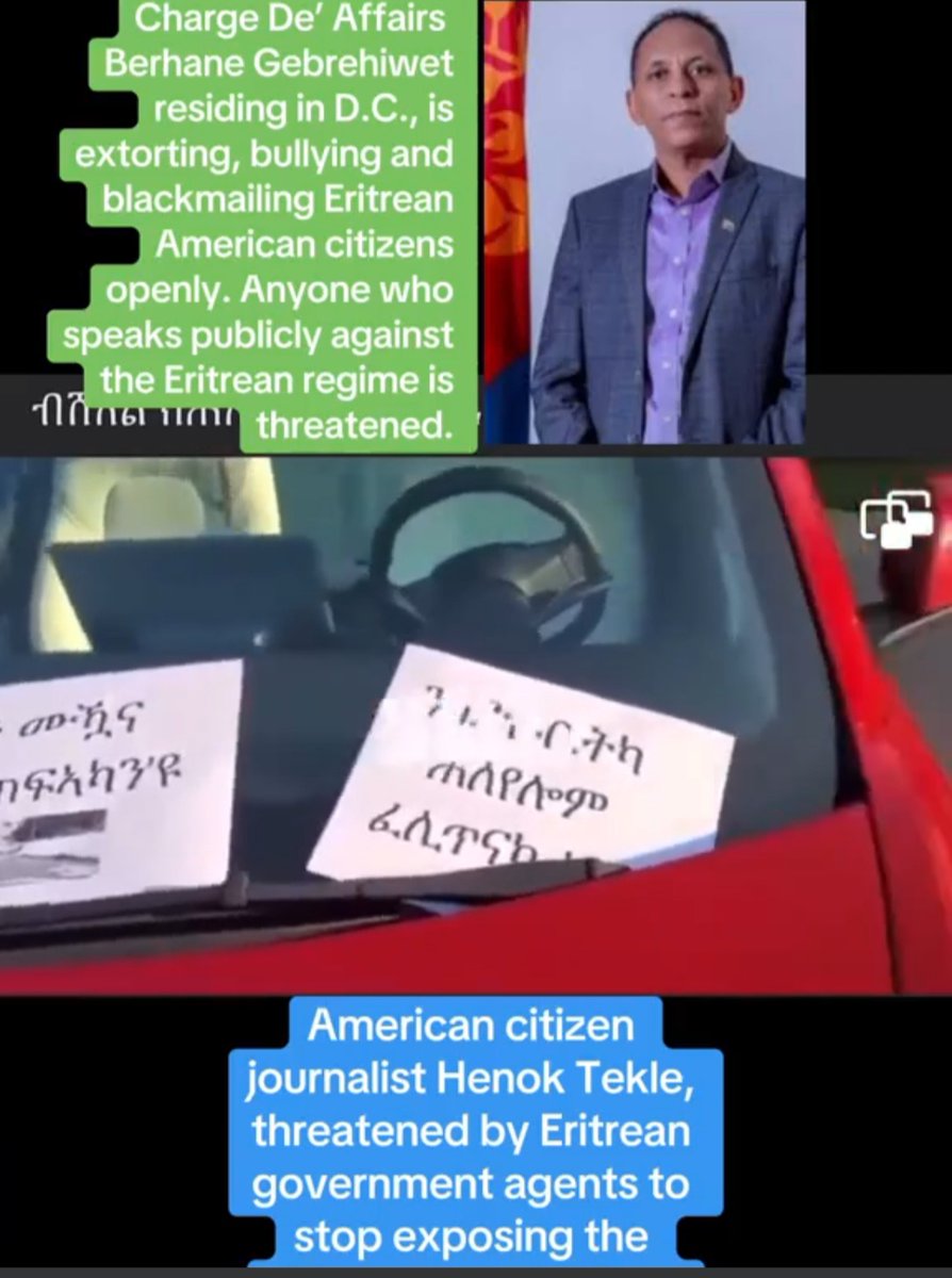 LIV1420's tweet photo. The brutal #Eritrean #Regime is threatening to kill an Eritrean- US citizen Journalist #Henok #Tekle through its agents/operatives in the US.
Henok is a well known Journalist @ERISAT3  oppesing and exposing the dictator.
@FBI 
@DCPoliceDept https://t.co/fsMjbGj1vK