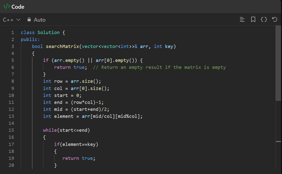 codewithjerry0's tweet photo. Day 14 of #100DaysOfCode 

DSA ->  14. Search in 2d matrix![LeetCode]      

C++ Easy Solution  #leetcode #DSA #2DArraySearch #Array #EasySolution #codewithjerry0 #lovebabbar

@lovebabbar3 https://t.co/nJ88i2Fval