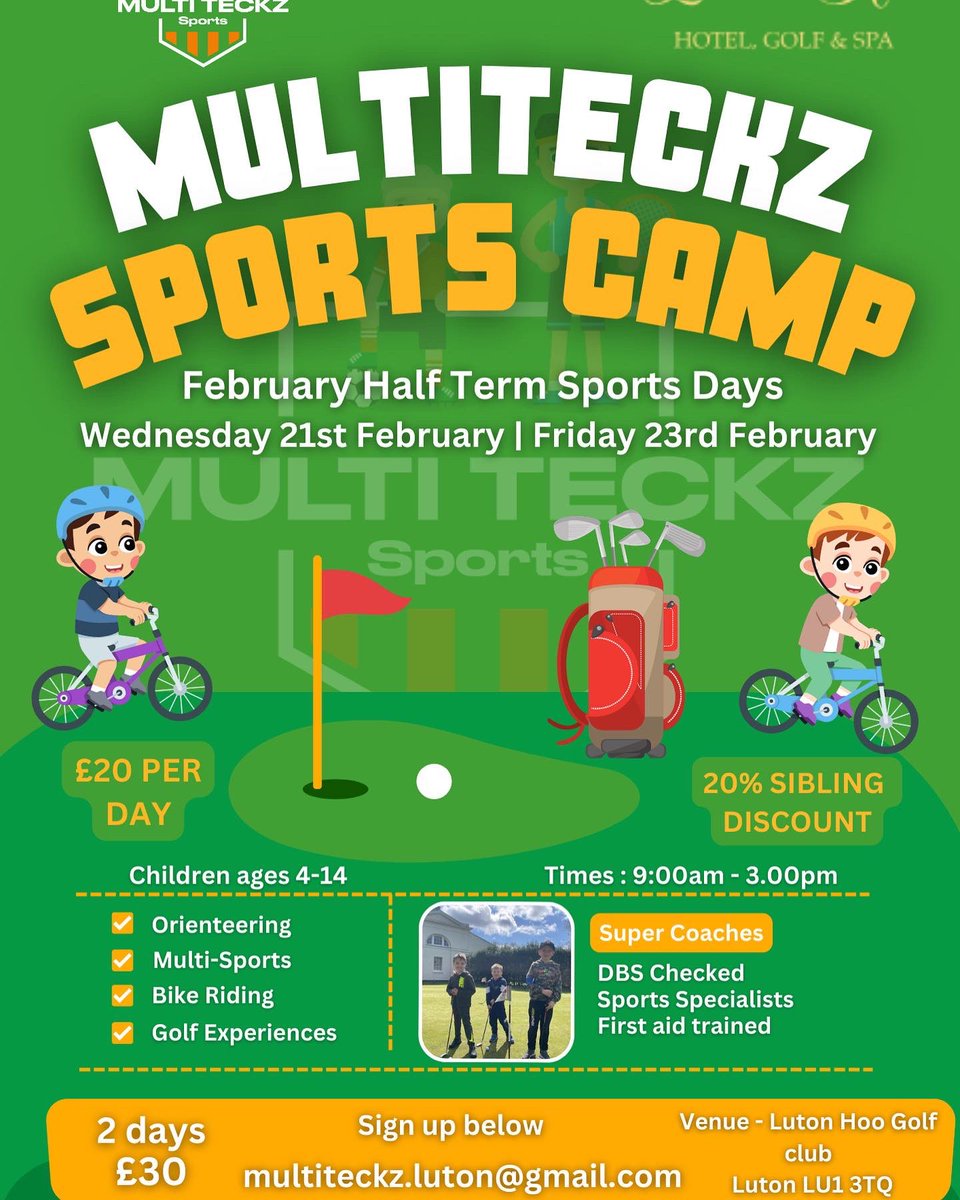 Multi_teckz's tweet photo. We are delighted to start 2024 off by offering 2 fantastic sports camps! 

@DallowPrimary 
@LutonHooHotel 

We can’t wait to see you all there 🤩

To sign up drop us an email below 

multiteckz.luton@gmail.com 📧 https://t.co/ZKd9OIFi0Y
