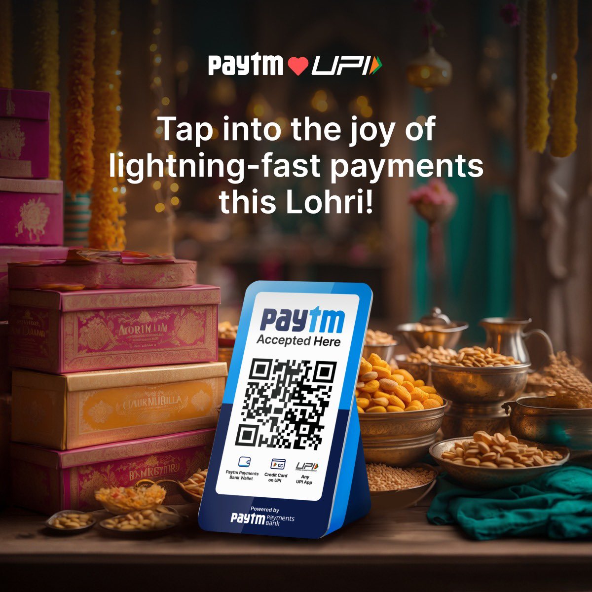 Embrace the warmth of #Lohri with #Paytm! Wishing you a festival filled with joy and the ease of mobile payments! #HappyLohri

#PaytmKaro