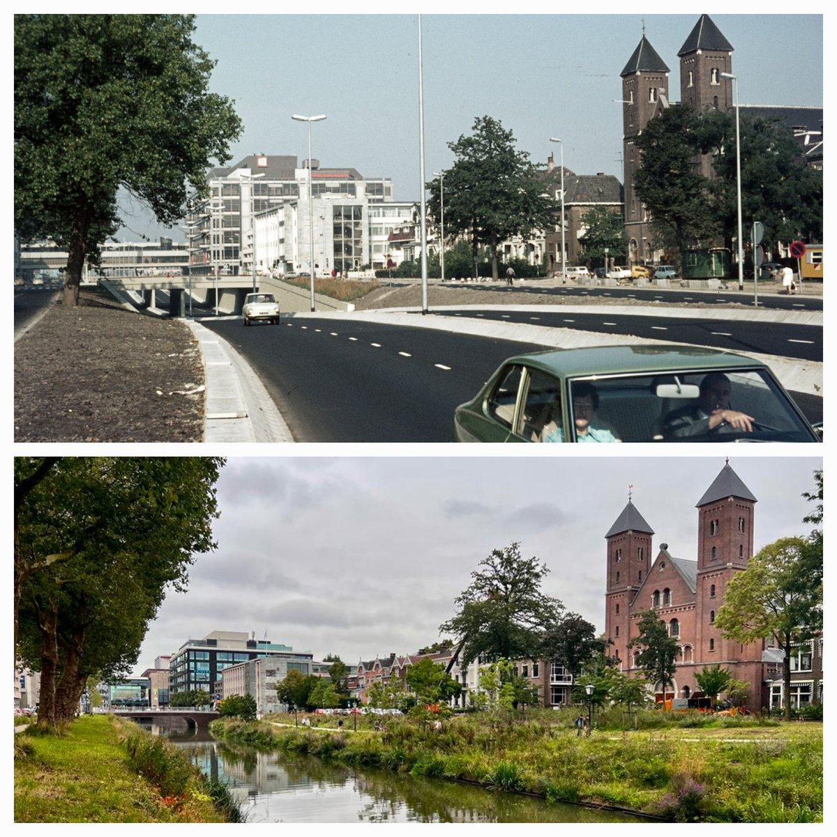 Every city makes mistakes. 
But great cities fix them!

50 years ago <a href="/GemeenteUtrecht/">Gemeente Utrecht</a> constructed an urban highway here. Now they brought back the  water, green to create thriving public space for people.

— Catharijnesingel, #Utrecht
(📸 by @cu2030, h/t @FilmendeFietser)
