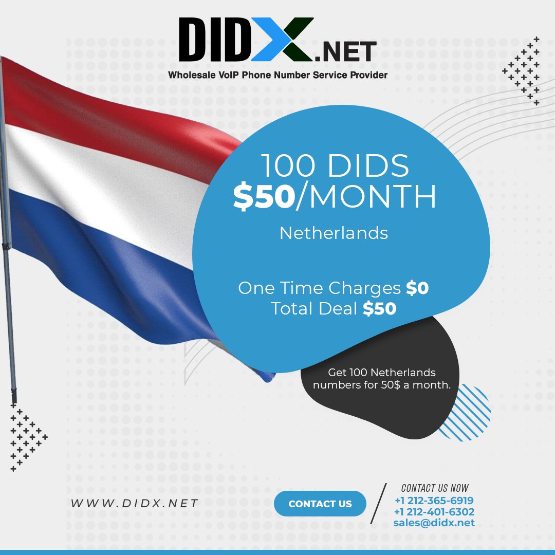 Special Offer Alert!

Get 100 Netherlands DID numbers for just $50/month!

Elevate your communication game with this exclusive deal.

Limited time only! 🌐✨ 
didx.net

#DIDXSpecial #ConnectSwissStyle #Specialoffer