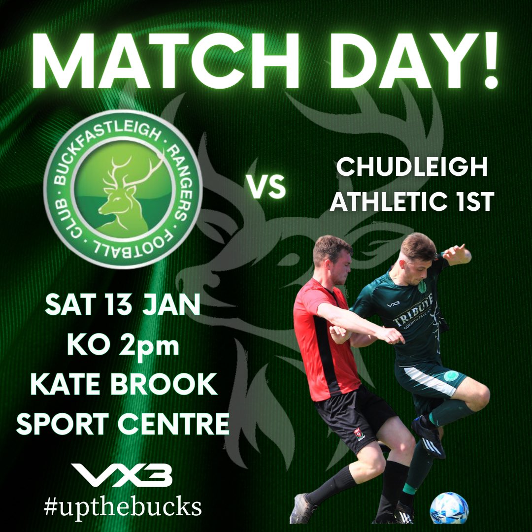 Up for the cup! This afternoon we’re in action against <a href="/ChudleighAth/">Chudleigh Athletic</a> 

🆚 - Chudleigh Athletic
📆 - 13th Jan
⏰ - 2pm
📍- Kate Brook Sports Centre
🏆 - Herald Cup

#UpTheBucks 💚