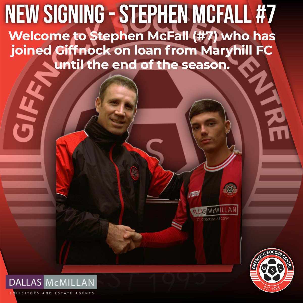 GiffnockWOSFL's tweet photo. Great to have new signing, Stephen McFall (#7) on board until the end of the season on loan from @Maryhill_FC.
Stephen grabbed a couple last weekend on his debut for the team in our win against Eglinton.
Welcome to the family Stephen! https://t.co/wGai5zVnfk