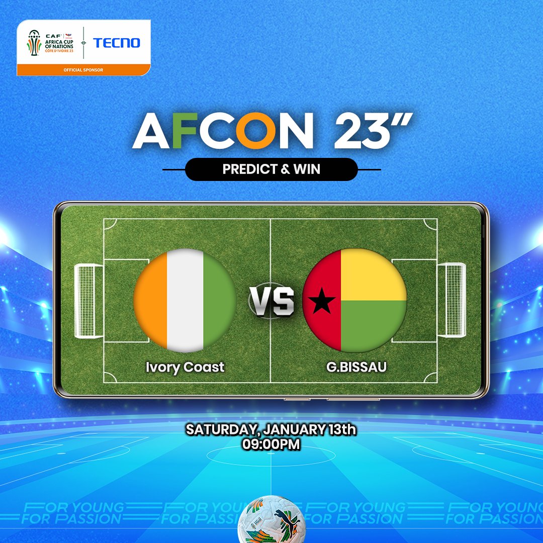 TECNOMobileNG's tweet photo. 5k for 20 fans!

Predict the final score using #TECNOAFCON2023

20 fans across our social media pages who predict correctly will be randomly rewarded.

You must be following us &amp; @syinix_Nigeria to qualify.

Prediction ends by 8PM

#SPARK20Series
#TECNOFootballSeason https://t.co/CRUnRLfaC1