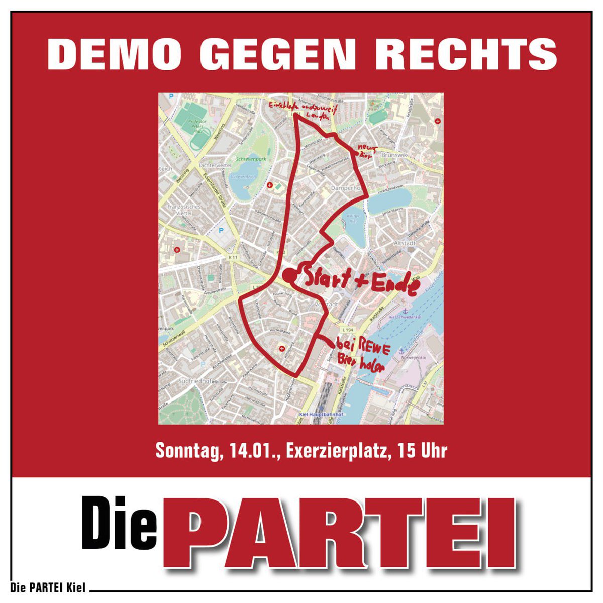 🔔Alerta, Alerta!🔔  Demo gegen die Abschiedefantasien der Rechten. Sonntag, 14.01. Bringt gerne Schilder und Banner mit! #makethemafraidagain #KeinPlatzFürNazis #DiePARTEIKiel