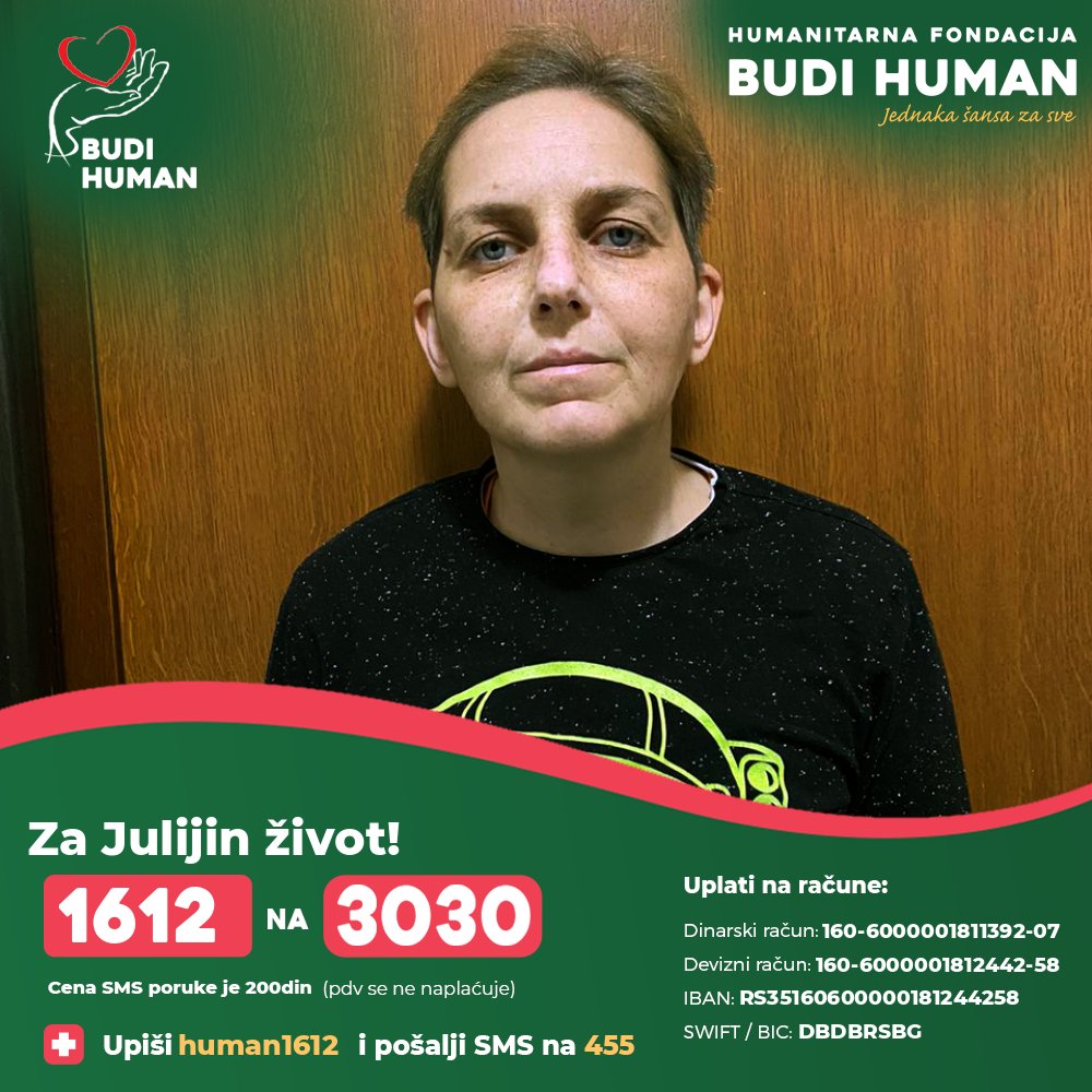 Pomozimo Juliji!

Upišimo 1612 i pošaljimo SMS na 3030

budihuman.rs/korisnik/1612/…

#budihuman #jednakašansazasve