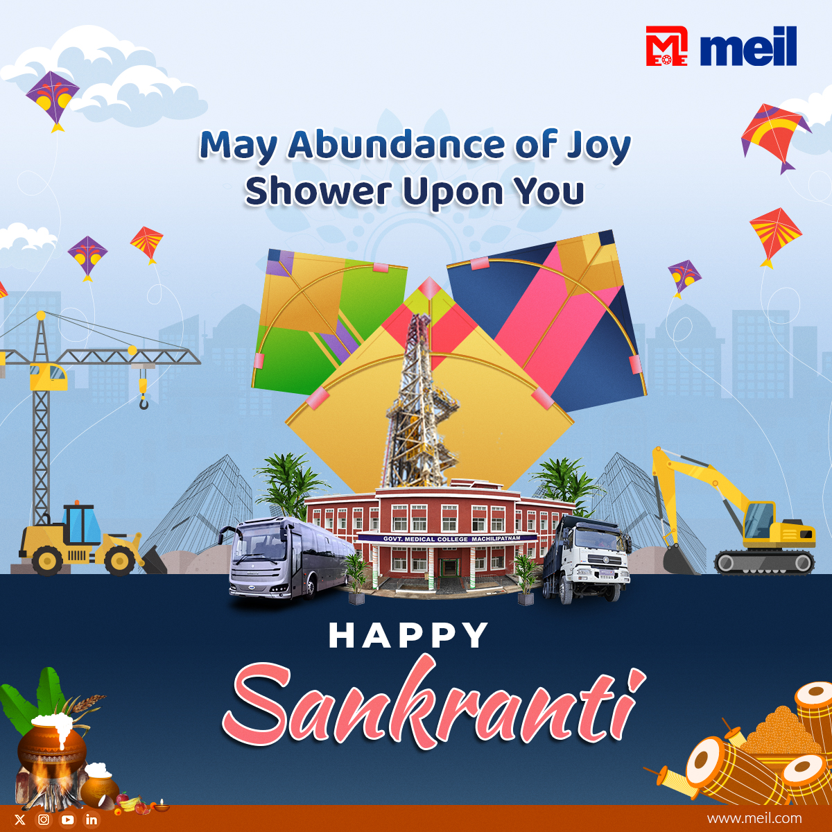 #MEIL extends warm wishes for a joyous & bountiful #FestivalOfHarvest to everyone! May this festive season be a forerunner of abundance & success, filling your lives with warmth & prosperity. #HappySankranthi!
#Sankranti #Sankranthi2024 #FestivalVibes