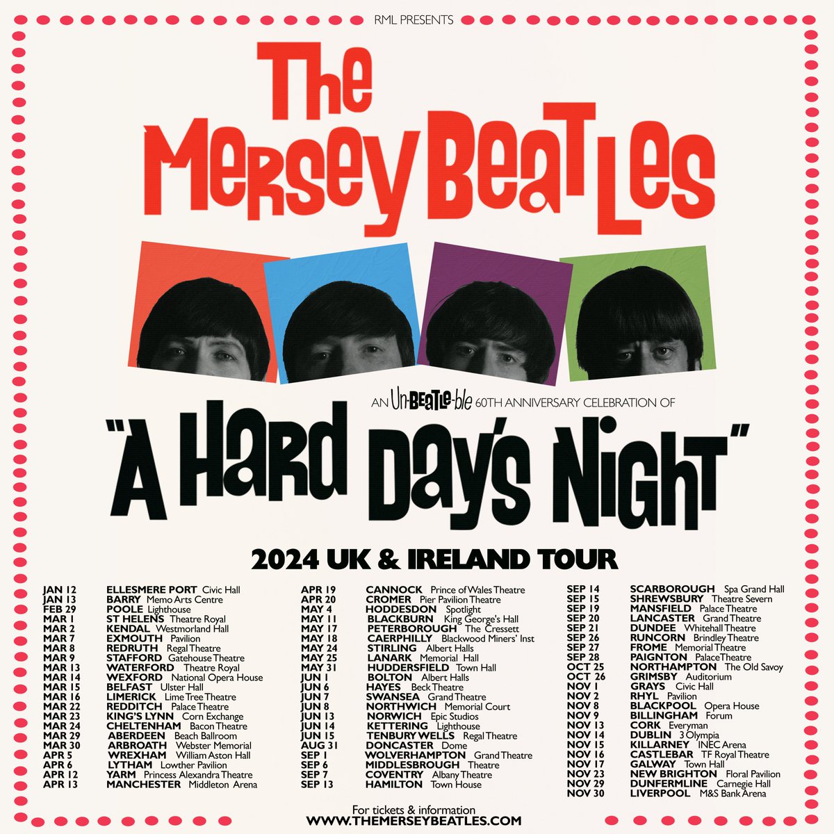 The Mersey Beatles (@merseybeatles) on Twitter photo 📷UK & IRELAND 2024 TOUR DATES 📷
Get ready for our biggest ever tour as we celebrate the 60th anniversary of ‘A Hard Day’s Night’
📷 Get your tickets here themerseybeatles.com/tour-dates 📷UK & IRELAND 2024 TOUR DATES 📷
Get ready for our biggest ever tour as we celebrate the 60th anniversary of ‘A Hard Day’s Night’
📷 Get your tickets here themerseybeatles.com/tour-dates