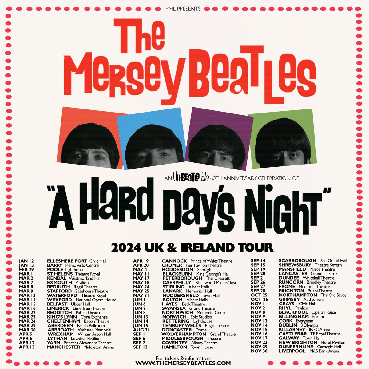 📷UK & IRELAND 2024 TOUR DATES 📷 Get ready for our biggest ever tour as we celebrate the 60th anniversary of ‘A Hard Day’s Night’ 📷 Get your tickets here themerseybeatles.com/tour-dates