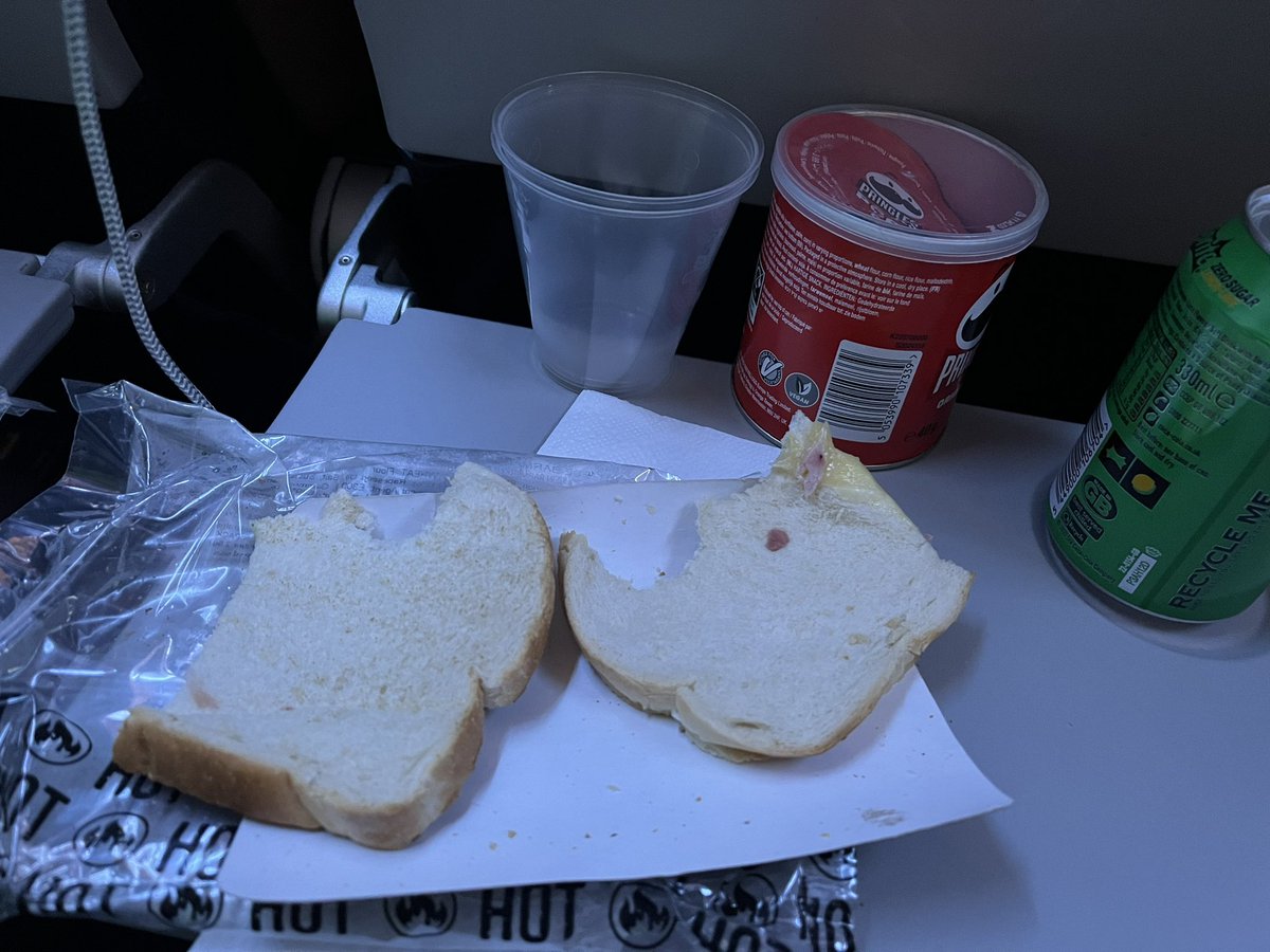 JonathanSlape's tweet photo. Flight home from holiday last night and as airport was absolute chaos in Cape Verde, needed to eat on the plane. £8.50 for a cheese &amp; ham toastie meal deal, and this is contents of my toastie!!! Complete rip off from @TUIUK https://t.co/2tauGmh6C6