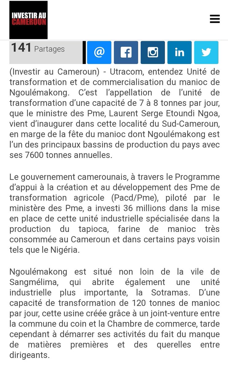 jtchoufang's tweet photo. @CRTV_web Puissiez-vous compléter et préciser cette information, car la localité de Ngoulemakong a déjà plusieurs fois défrayé la chronique par le passé, en lien avec la culture et la transformation du manioc. L'unité #Ultracom fut inaugurée en 2015....
https://t.co/LRL3Vew3o3 https://t.co/j5C6l5E076