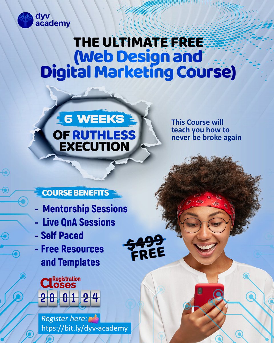 Seeking to acquire relevant digital skills that will empower you to solve problems of businesses and business owners? Then this 6 week bootcamp is designed for you. Each module is packed with hands-on practicals to help you master the skills for free. Check details here 👇🏾👇🏾👇🏾