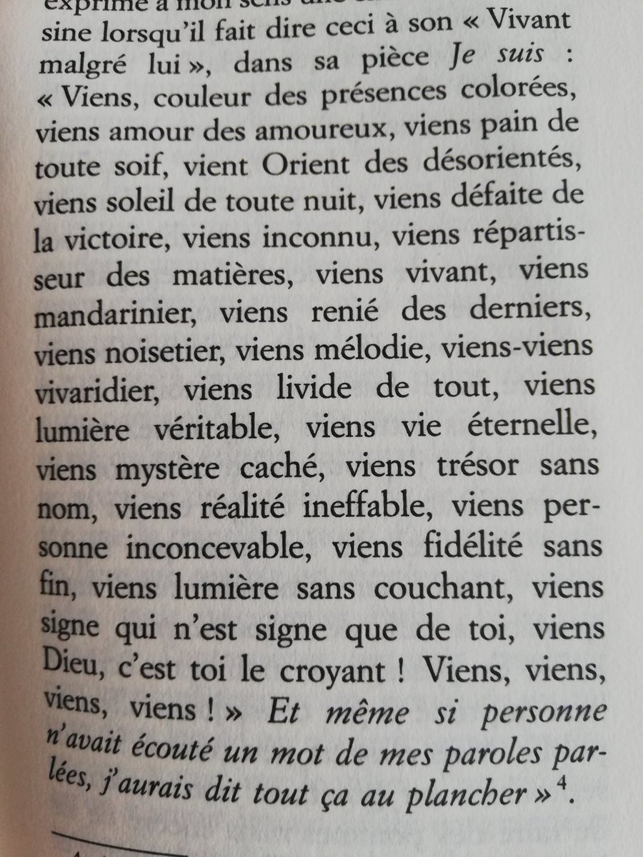 Si jamais les réseaux vous fatiguent et/ou que vous souffrez du syndrome de l'imposteur (c'est mon cas), toujours se souvenir de ces mots de Valère Novarina dans Je Suis ⬇️ (Et se dire qu'on n'écrit jamais pour des likes ou RT, ni pour soi-même ou les autres, mais pour tout)