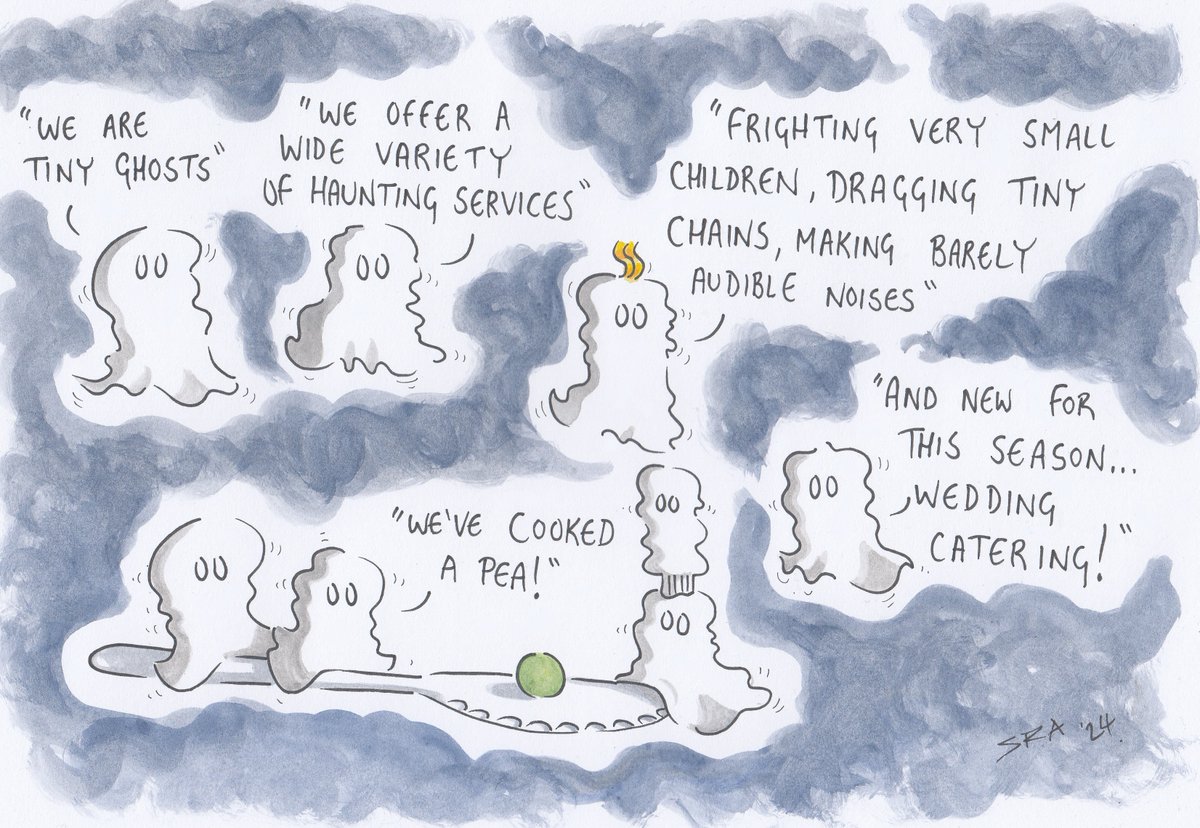 cowisland's tweet photo. #tinyghosts #ghosts #cooking #peas #weddingcatering #cartoon #illustration #veryverysilly https://t.co/S4B1d7epWK