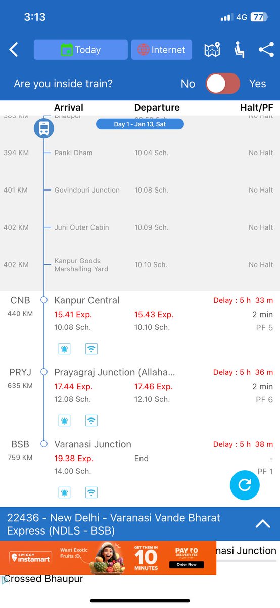 22436Vande Bhart train running late by 5 hour’s, New Delhi To Varanasi or abhi jis speed se chal rahi hai 2 din or lag jayenge <a href="/RailMinIndia/">Ministry of Railways</a> <a href="/AshwiniVaishnaw/">Ashwini Vaishnaw</a> <a href="/aajtak/">AajTak</a> <a href="/BBCHindi/">BBC News Hindi</a> <a href="/NWRailways/">North Western Railway</a>