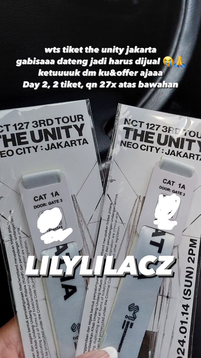 wonbinluvsz's tweet photo. 엔시티 일이칠 더유니티 자카르타 티켓 양도합니다
WTS NCT 127 The Unity in Jakarta Ticket

Day 2 - Cat 1A - Qn 27X - 2 tix sebelahan
Offer price di dm yaa

✅ dp rendah, selebihnya cod
✅ trusted
✅ INA BANK ONLY

❗️serious buyer only ❗️

DM me if you interested https://t.co/OYcMBgYCl2