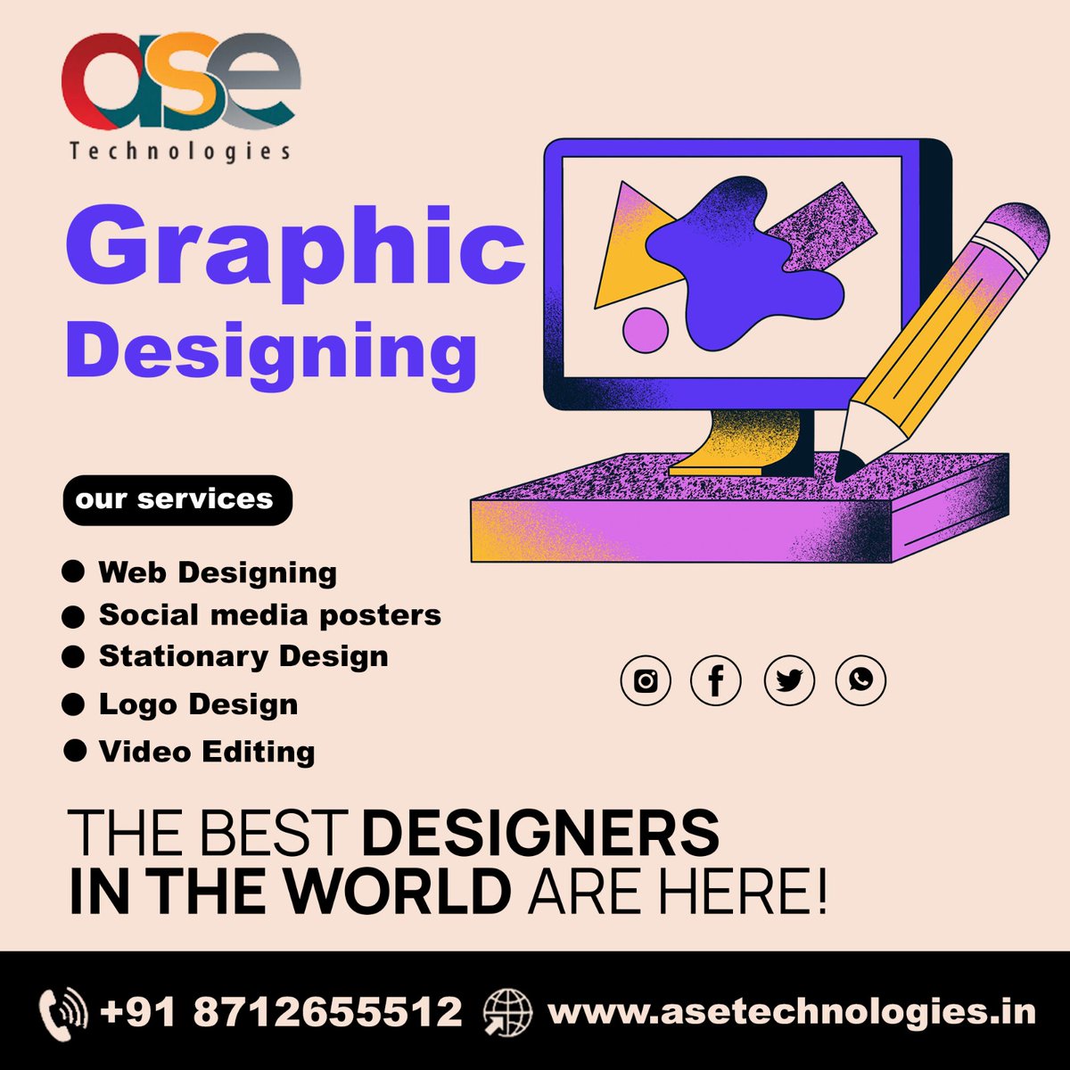 AseTechnologies's tweet photo. Enhance your brand's visual appeal with our expert #graphicdesigningservices. Trust the professionals at #ASETechnologies for top-notch designs that will captivate your audience and elevate your business.
CALL US:+918712655512
VISIT US: https://t.co/cUkZzRRPii
#logodesign https://t.co/7djiceMipz