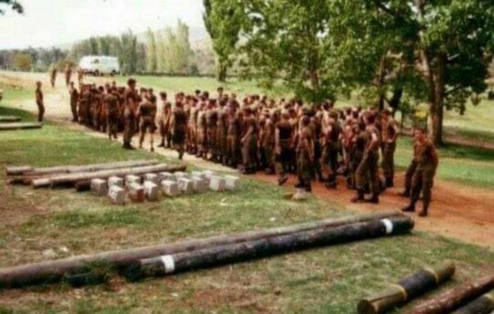 Looks like these two put their hand up when the Corporal asked if anyone could ride a horse! 

Many a Saturday morning was spent on the “Bos Bus” (bush bus) that saw troops running and doing PT until every drop of attitude was ejected from their bodies.
#SADF #NationalService