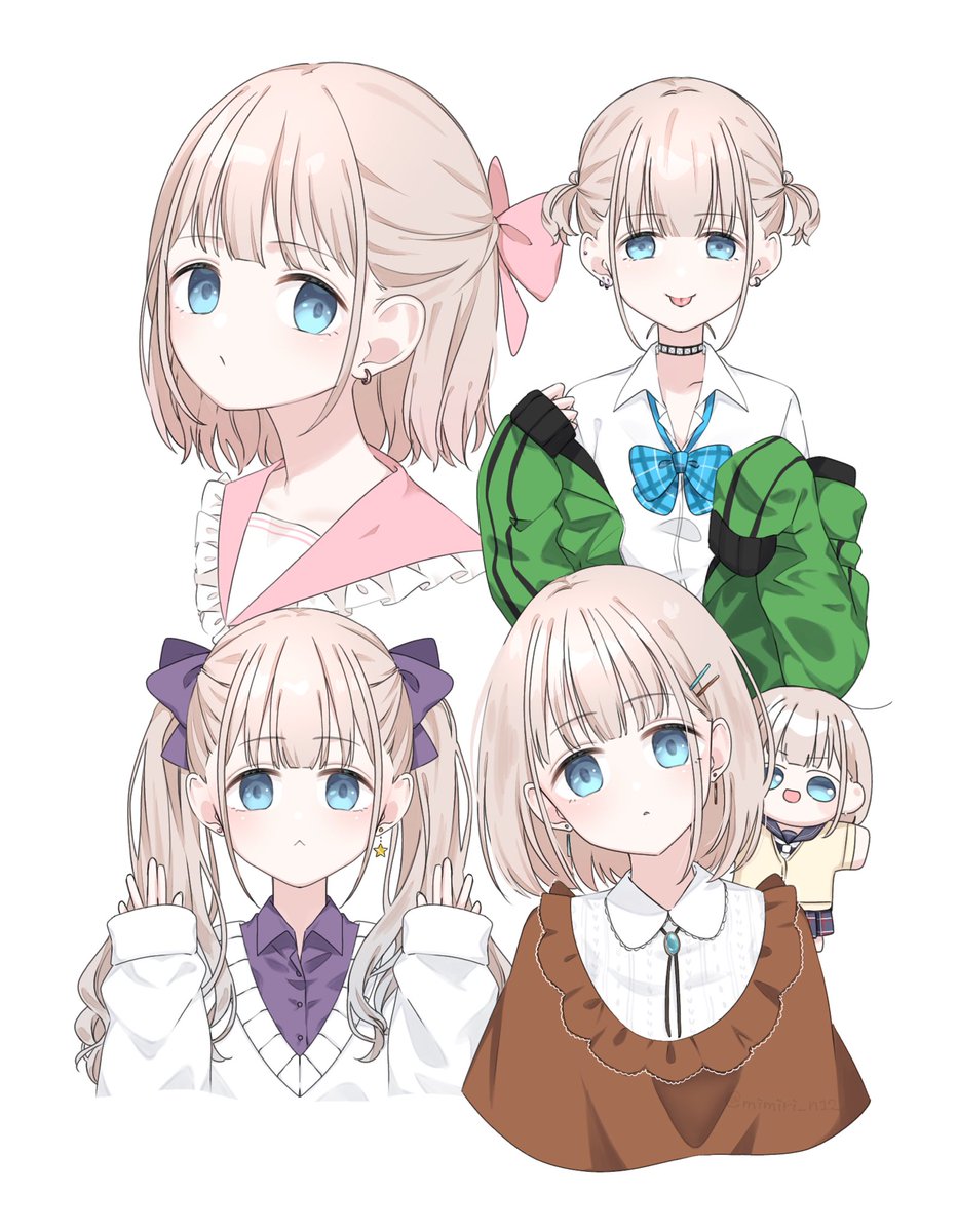serizawa asahi alternate hairstyle 1girl multiple views blue eyes jewelry tongue out twintails  illustration images